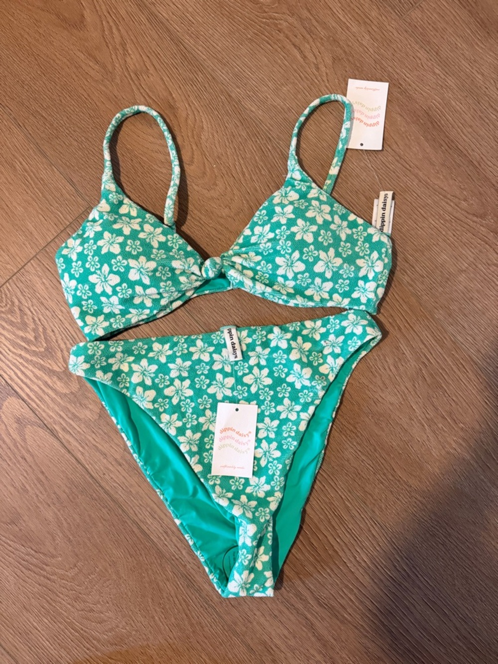 Dippin' Daisy's Green and White Floral Bikini Set